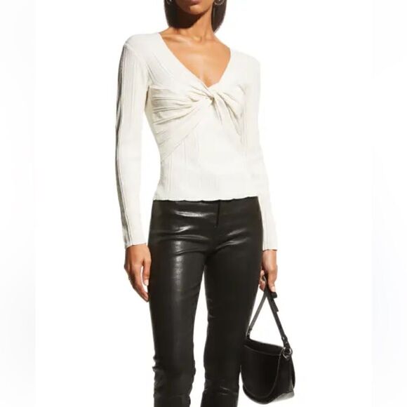 FRAME LAYERED WRAP TWIST FRONT LONG SLEEVE TOP SWEATER NWT LARGE - Picture 2 of 9